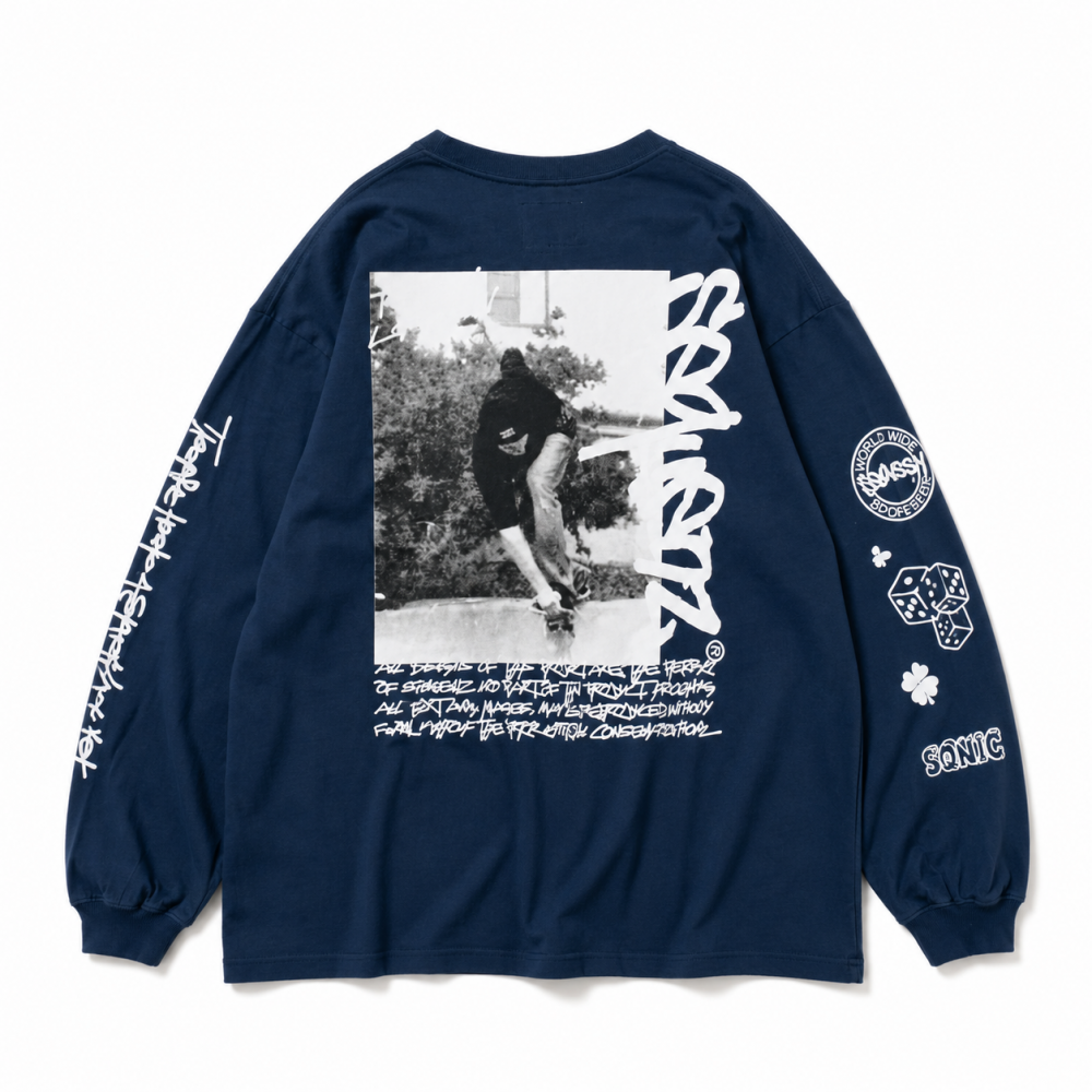 SEQUENZ O.G COLLAGE PUFF プリント ロンT NAVY