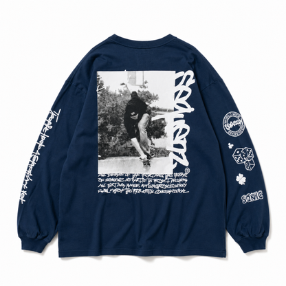 SEQUENZ O.G COLLAGE PUFF プリント ロンT NAVY