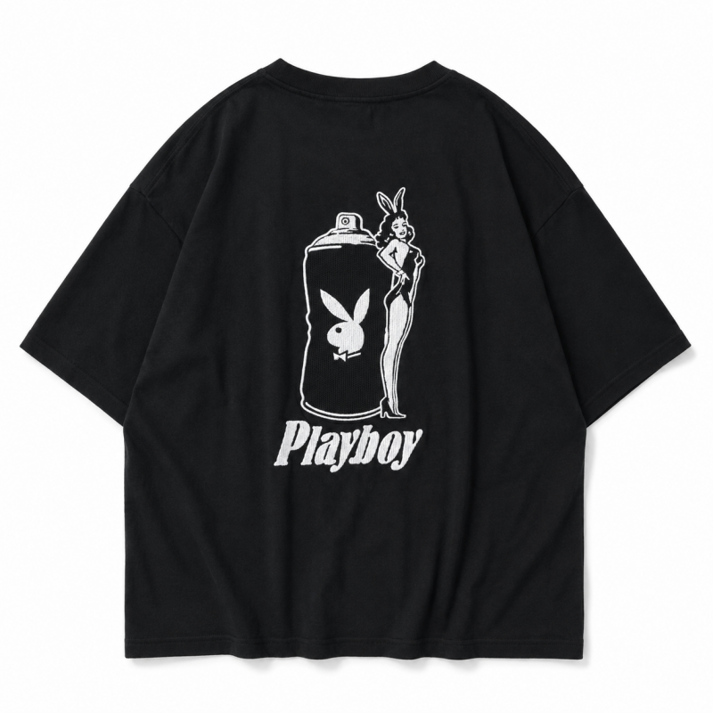 SEQUENZ meets PLAYBOY PB SPRAY×BUNNY EMB 半袖Tシャツ BLACK