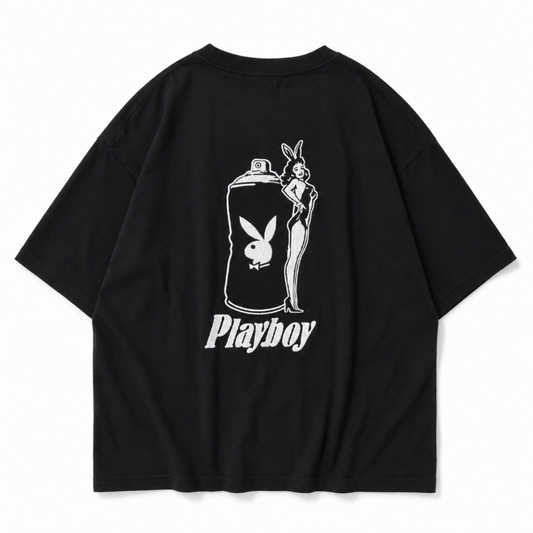 SEQUENZ meets PLAYBOY PB SPRAY×BUNNY EMB 半袖Tシャツ BLACK