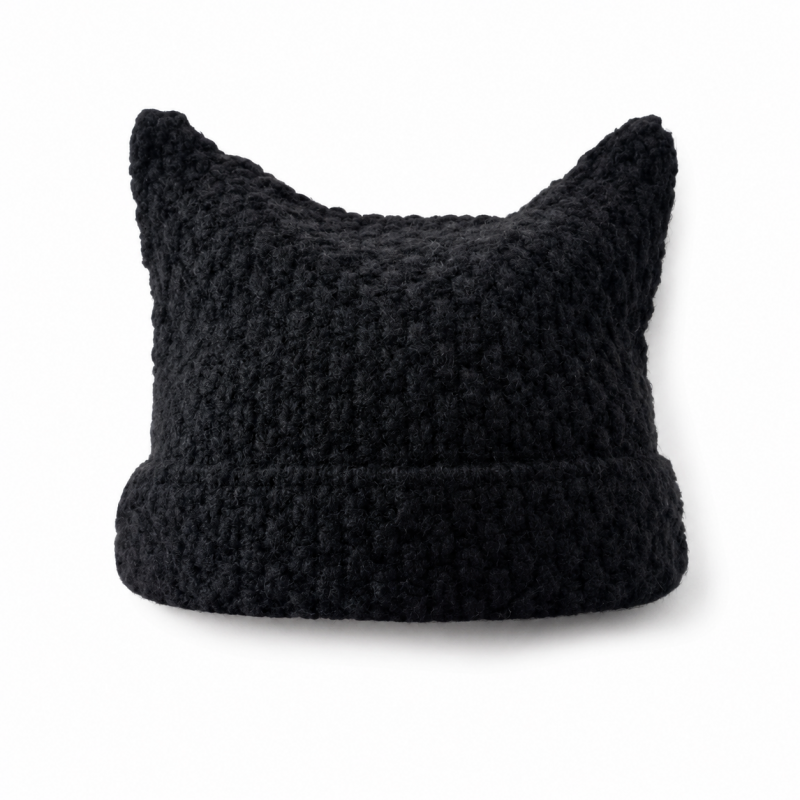 ネコ 猫耳 ニット帽 ビーニー BLACK