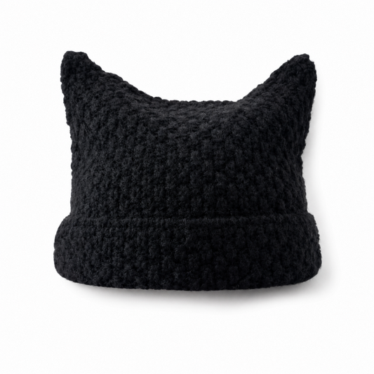 ネコ 猫耳 ニット帽 ビーニー BLACK