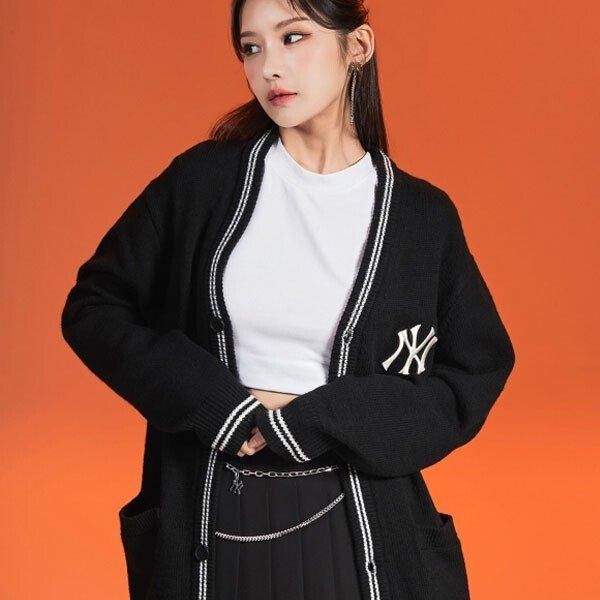 MLB Korea Unisex Logo Line V-Neck Cardigan BLACK – YOU ARE MY POISON