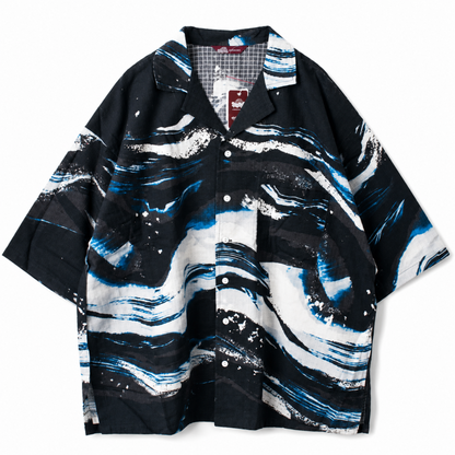 カヤ 白波 メンズ 開襟シャツ DARK NAVY KON