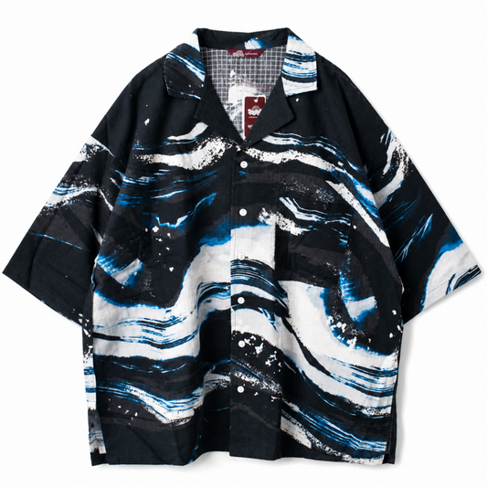 カヤ 白波 メンズ 開襟シャツ DARK NAVY KON