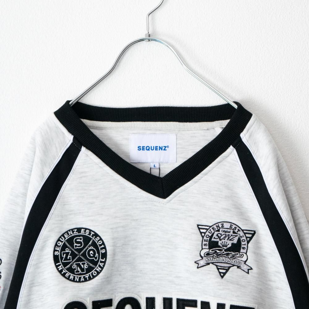 SEQUENZ/PIPING SPORT V/N SWEAT ヘビーポンチ 裏起毛 パイピング スポーツ Vネック スウェット WHITE