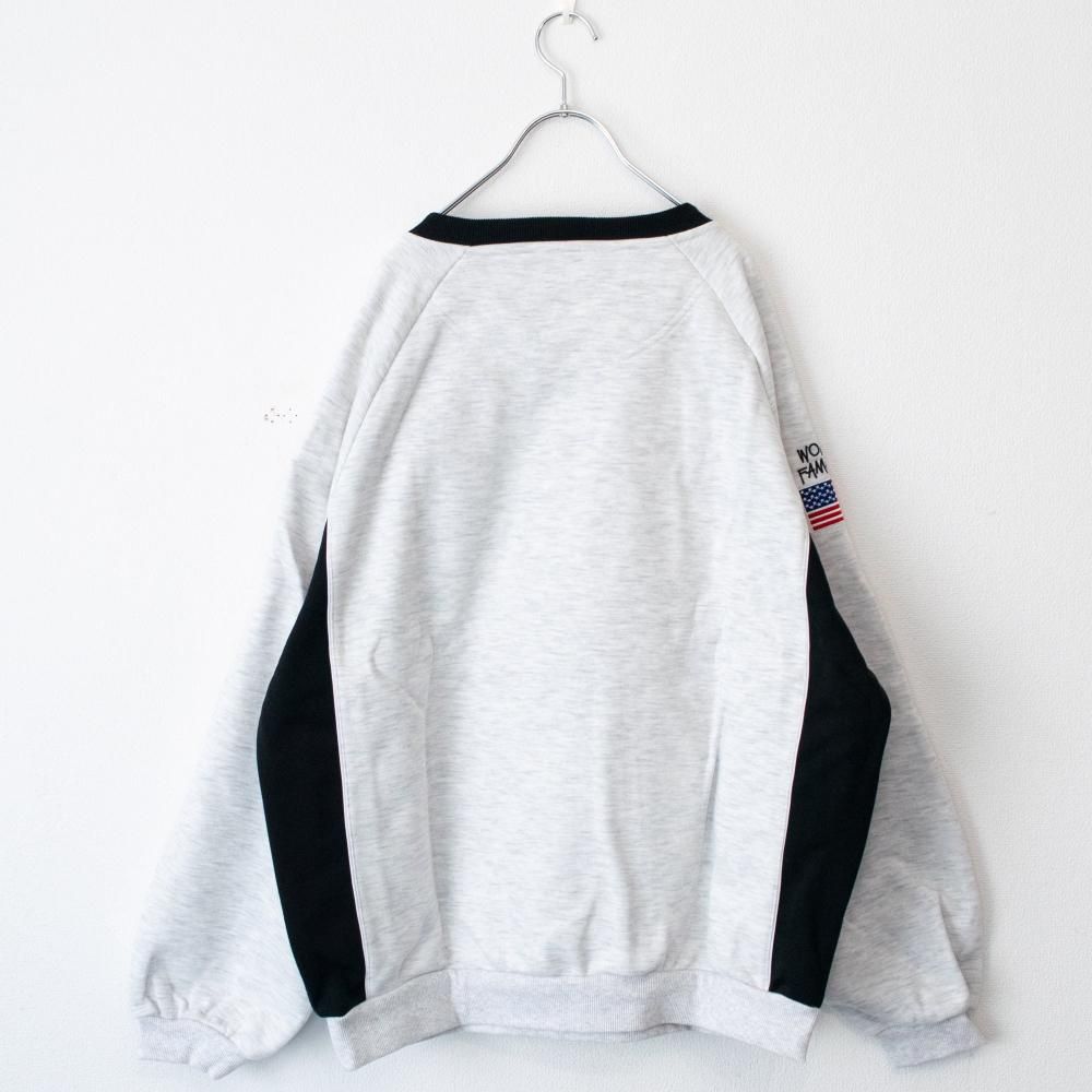 SEQUENZ/PIPING SPORT V/N SWEAT ヘビーポンチ 裏起毛 パイピング スポーツ Vネック スウェット WHITE