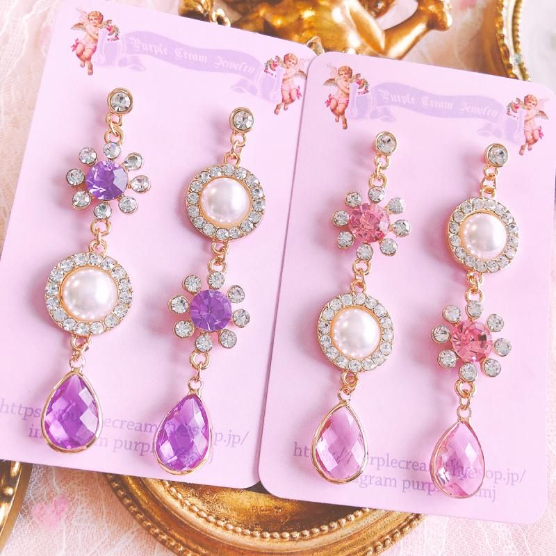 Purple Cream P120 ビジューパール ピアス