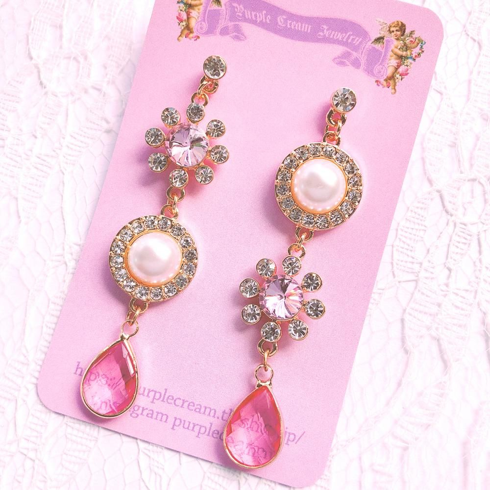Purple Cream P120 ビジューパール ピアス
