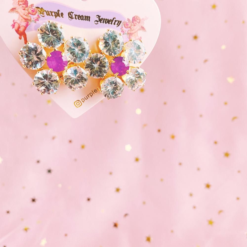 Purple Cream P866 ビジュー フラワー ピアス