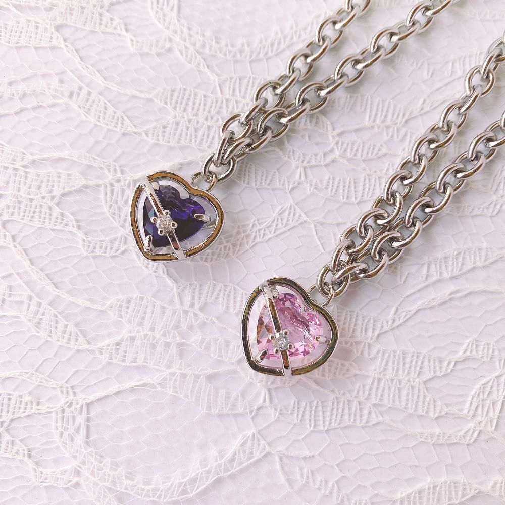 Purple Cream P961 ハートフレーム ネックレス ピアス リング セット