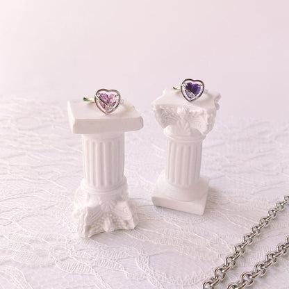 Purple Cream P961 ハートフレーム ネックレス ピアス リング セット