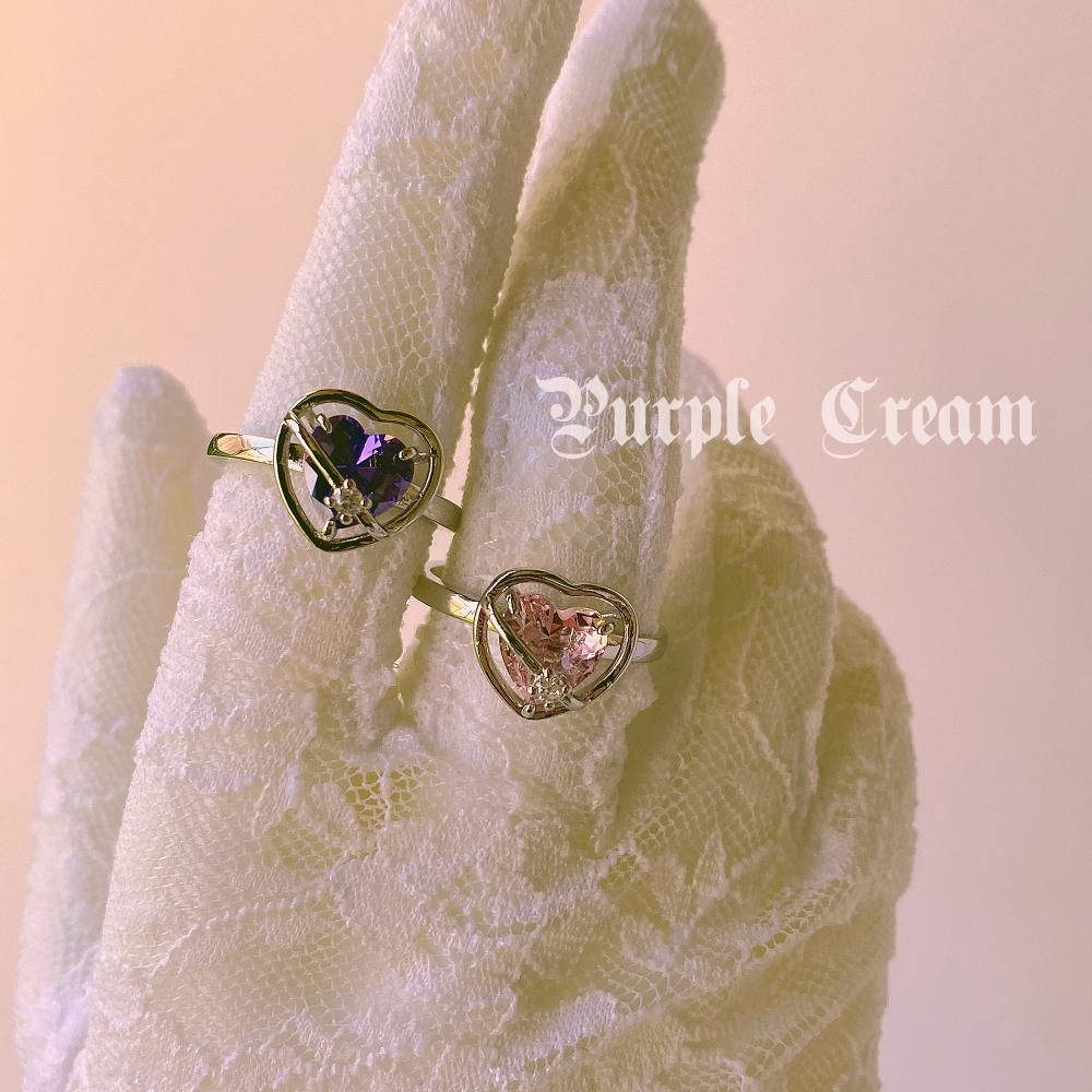 Purple Cream P961 ハートフレーム ネックレス ピアス リング セット
