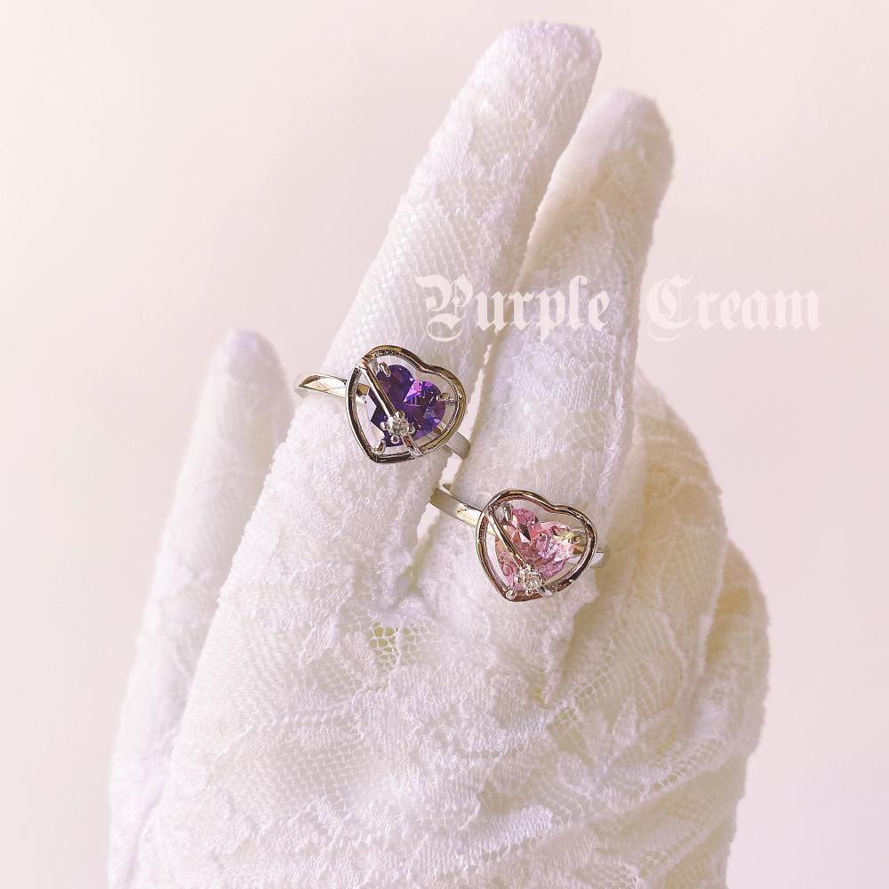 Purple Cream P961 ハートフレーム ネックレス ピアス リング セット