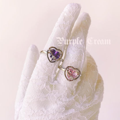 Purple Cream P961 ハートフレーム ネックレス ピアス リング セット