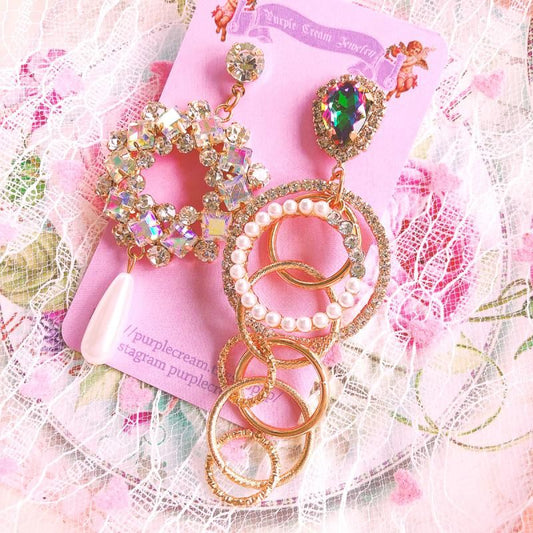 Purple Cream P442 ビジュー リング ピアス