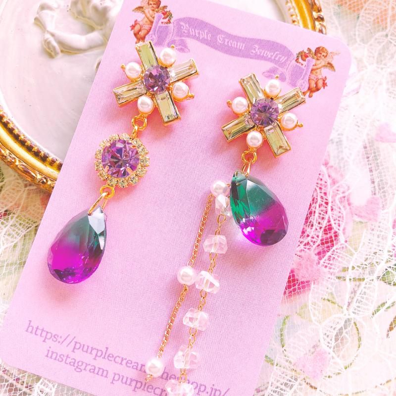 Purple Cream P449 ビジュー ピアス