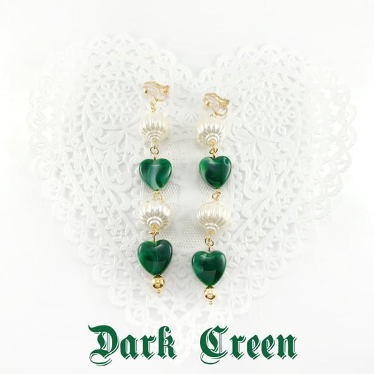 XTS マーブルハート パールビーズ イヤリング GREEN