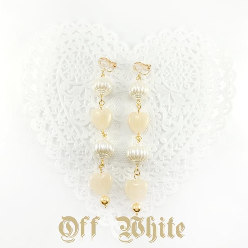 XTS マーブルハート パールビーズ イヤリング WHITE