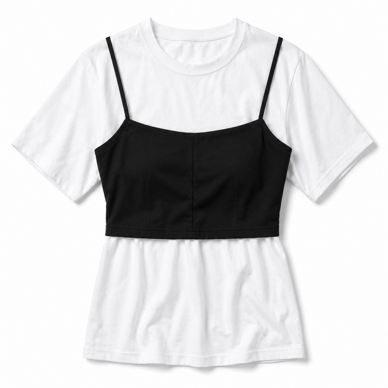 バックリボン ビスチェ 半袖Tシャツ セット WHITE BLACK