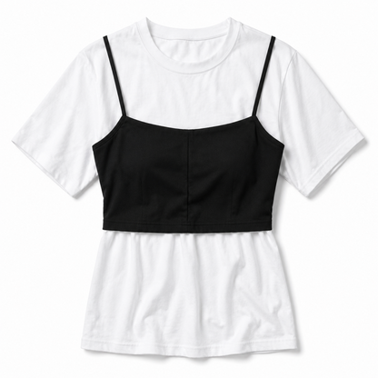 バックリボン ビスチェ 半袖Tシャツ セット WHITE BLACK