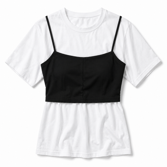 バックリボン ビスチェ 半袖Tシャツ セット WHITE BLACK