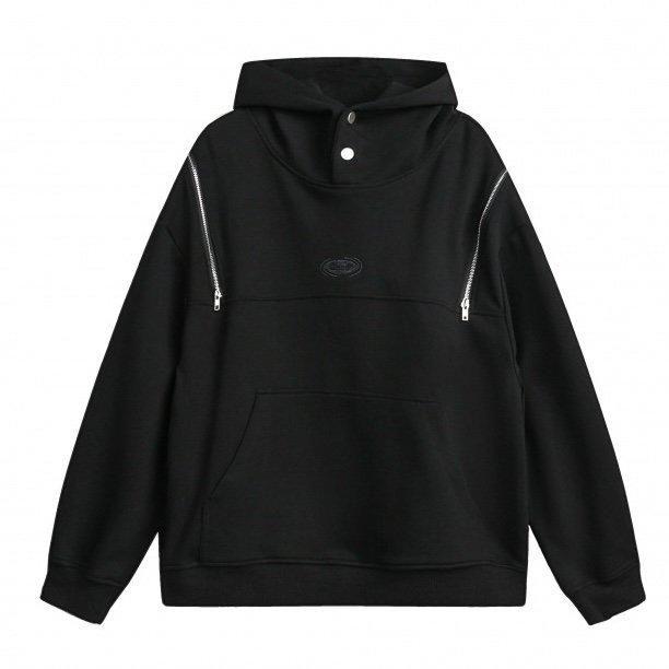 ダブルジッパー プルオーバー パーカー フーディー BLACK