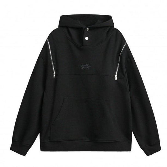 ダブルジッパー プルオーバー パーカー フーディー BLACK