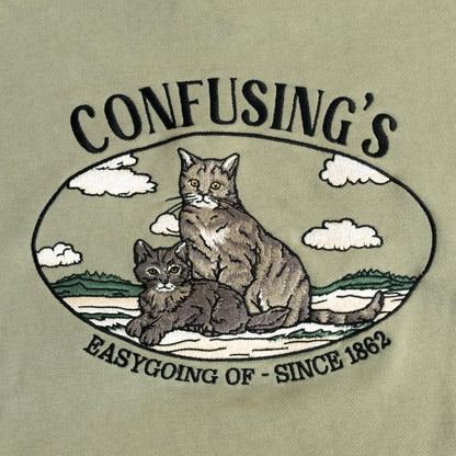 CAT ネコ 刺繍 スウェットトップ GREEN