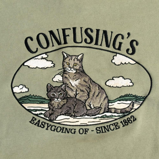 CAT ネコ 刺繍 スウェットトップ GREEN