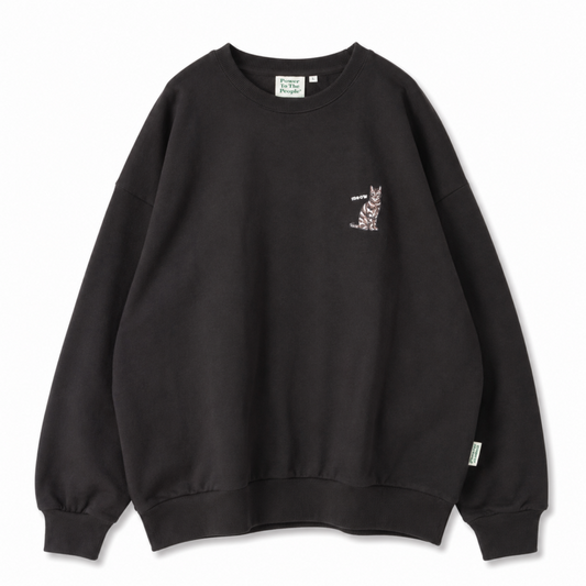 CAT 猫 ワンポイント刺繍 スウェットトップ CHARCOAL