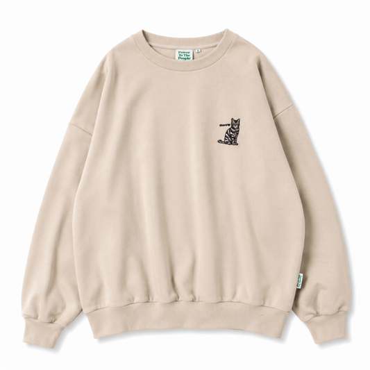CAT 猫 ワンポイント刺繍 スウェットトップ IVORY