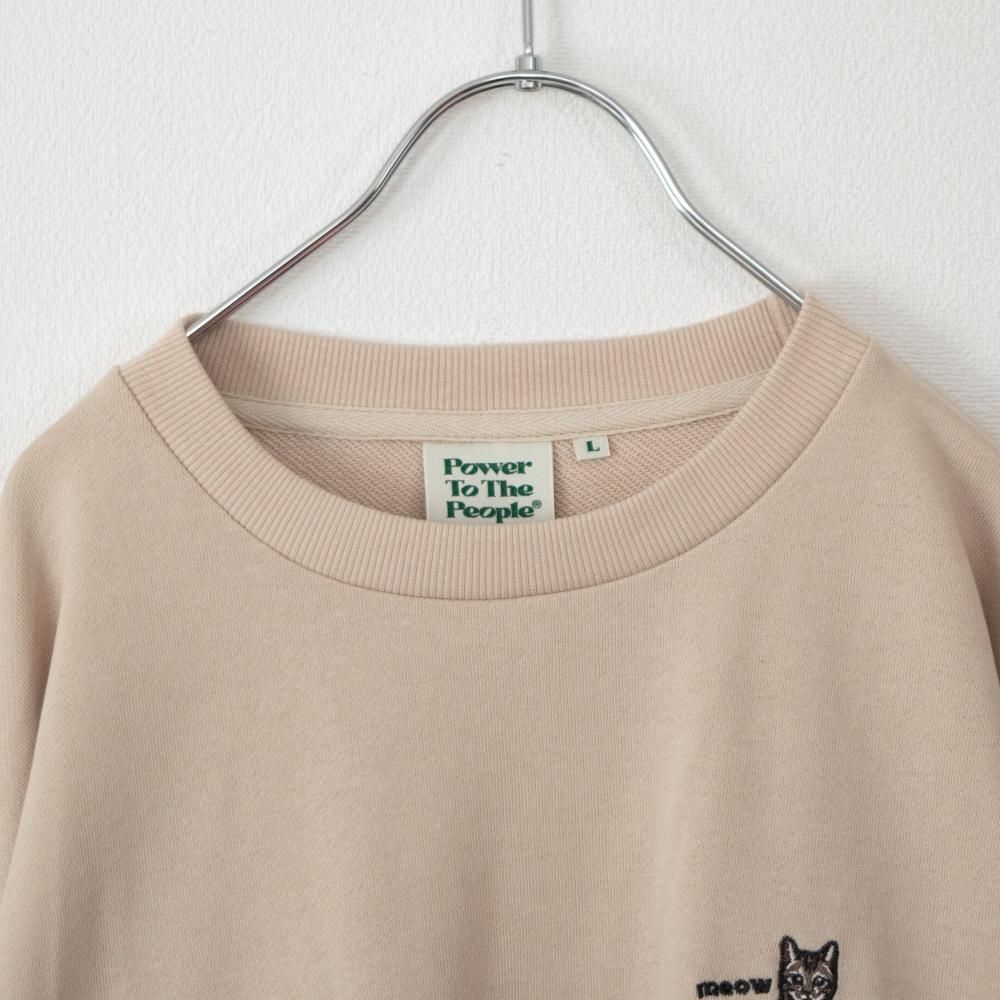 CAT 猫 ワンポイント刺繍 スウェットトップ IVORY