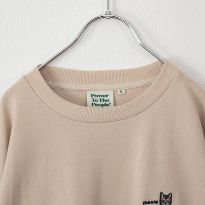 CAT 猫 ワンポイント刺繍 スウェットトップ IVORY