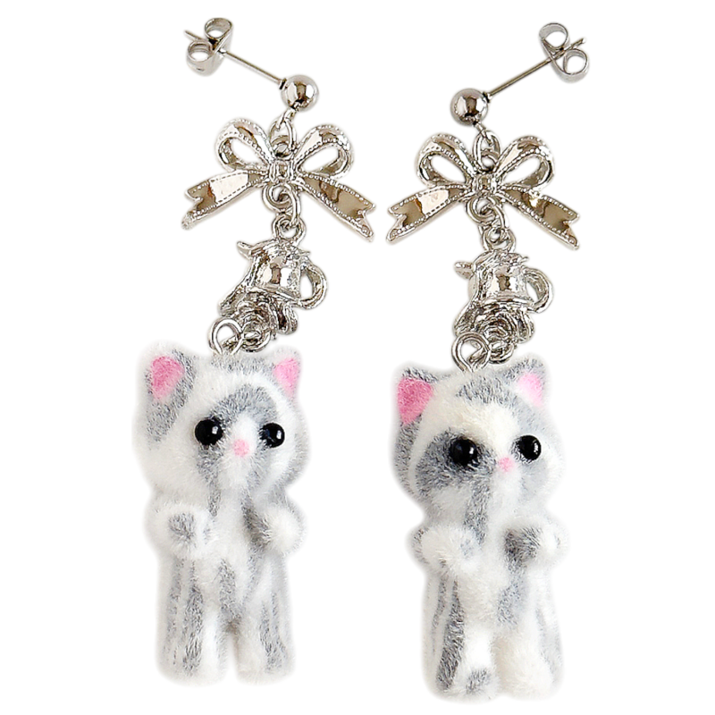 Flocky Cat 猫マスコット ピアス＆イヤリング WHITE GRAY