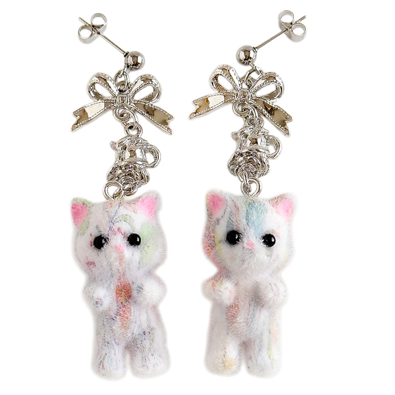 Flocky Cat 猫マスコット ピアス＆イヤリング WHITE COLORFUL