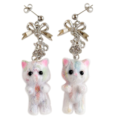 Flocky Cat 猫マスコット ピアス＆イヤリング WHITE COLORFUL