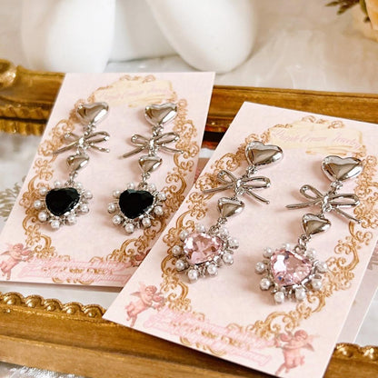 Purple Cream ガーリーハートパールピアス P1493