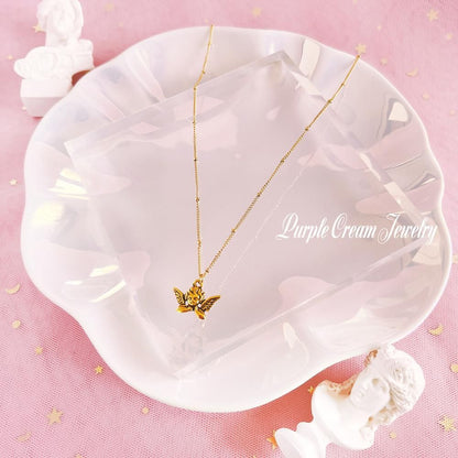 Purple Cream ボールチェーンエンジェルネックレス P1180