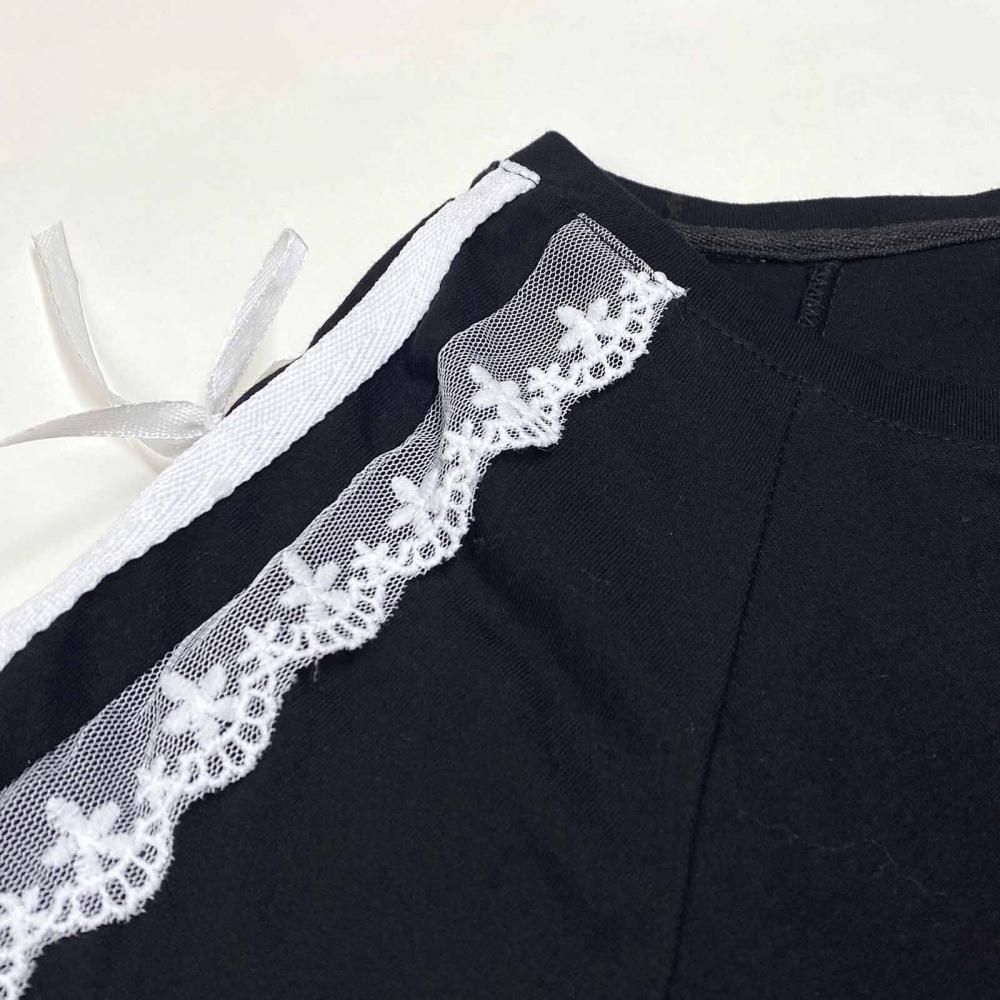 サイドダブルライン レース付き バレエコア ロンT BLACK