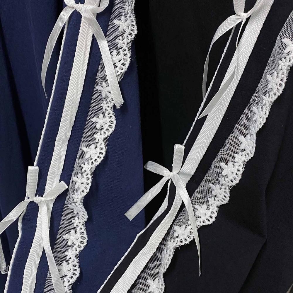 サイドダブルライン レース付き バレエコア ロンT NAVY