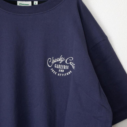 POWER TO THE PEOPLE チルネコ 刺繍 Tシャツ NAVY