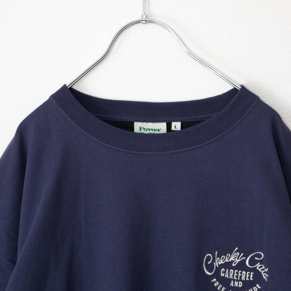 POWER TO THE PEOPLE チルネコ 刺繍 Tシャツ NAVY