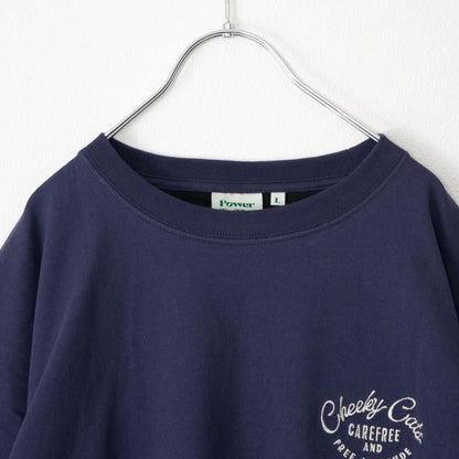 POWER TO THE PEOPLE チルネコ 刺繍 Tシャツ NAVY