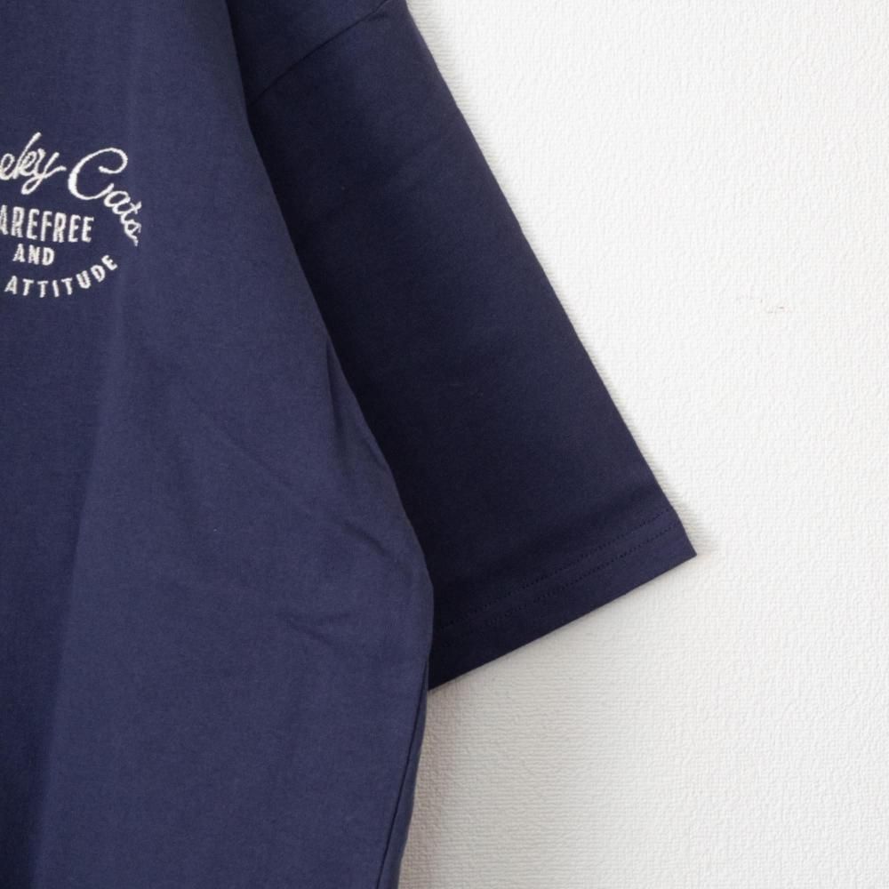 POWER TO THE PEOPLE チルネコ 刺繍 Tシャツ NAVY