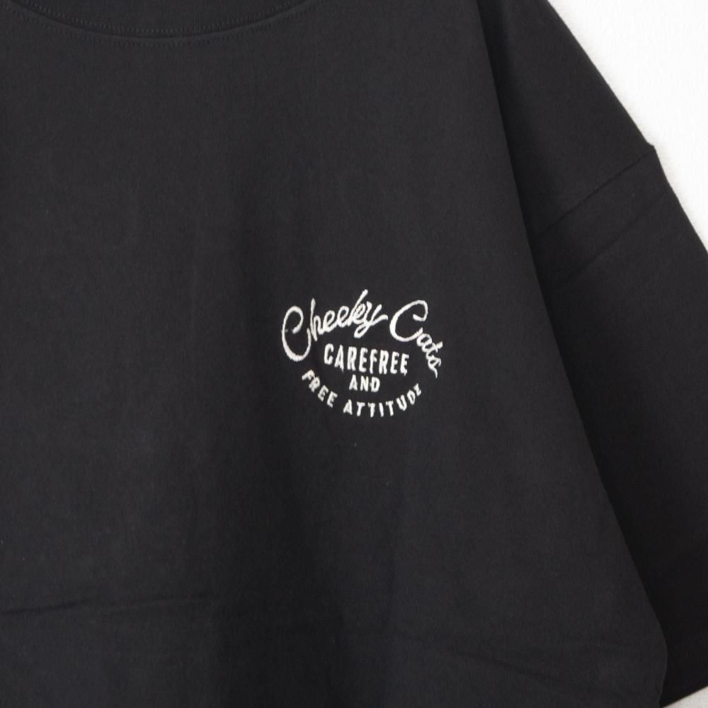 POWER TO THE PEOPLE チルネコ 刺繍 Tシャツ BLACK