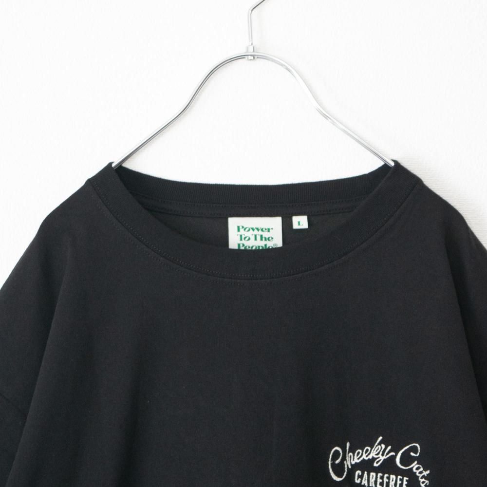 POWER TO THE PEOPLE チルネコ 刺繍 Tシャツ BLACK