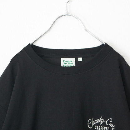 POWER TO THE PEOPLE チルネコ 刺繍 Tシャツ BLACK