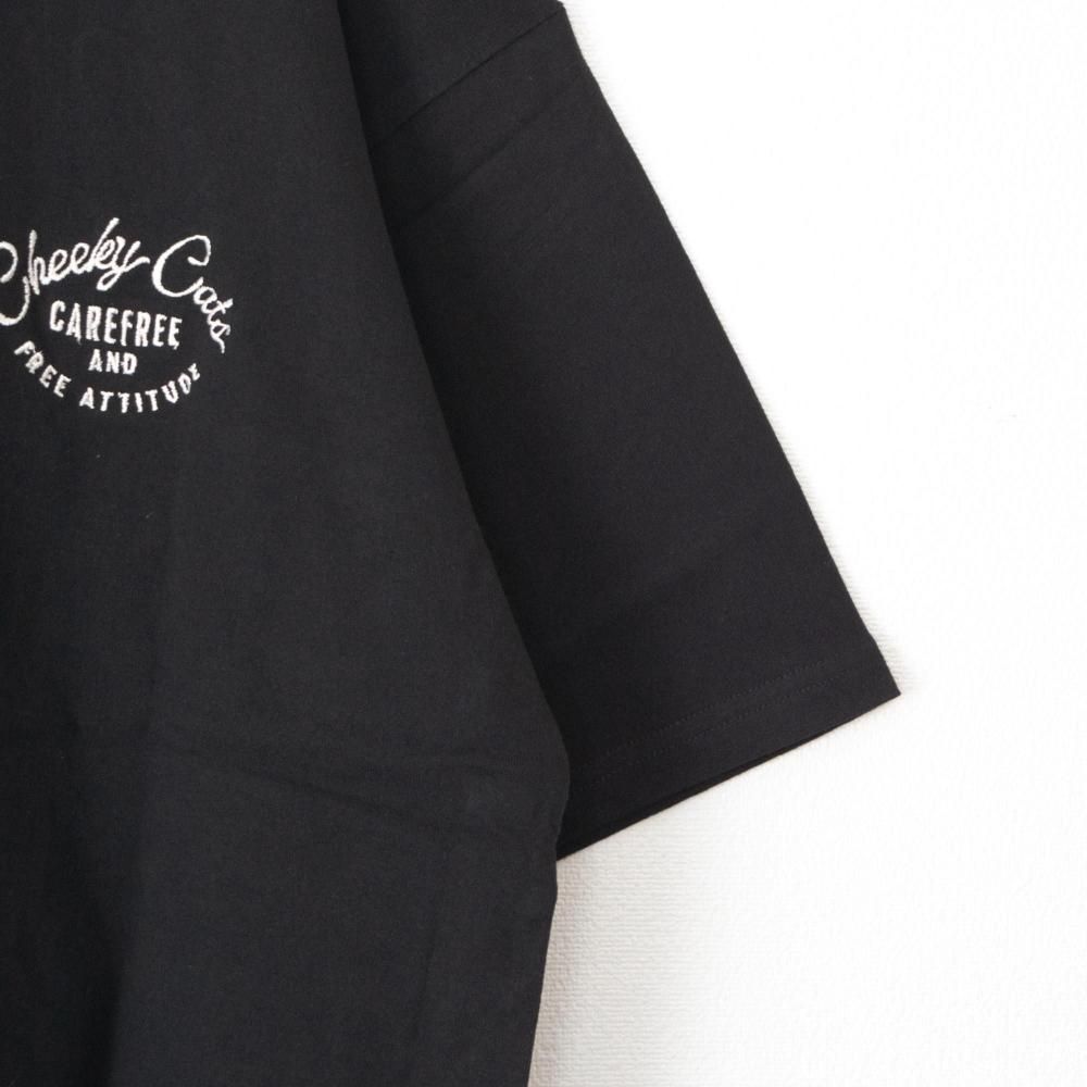 POWER TO THE PEOPLE チルネコ 刺繍 Tシャツ BLACK