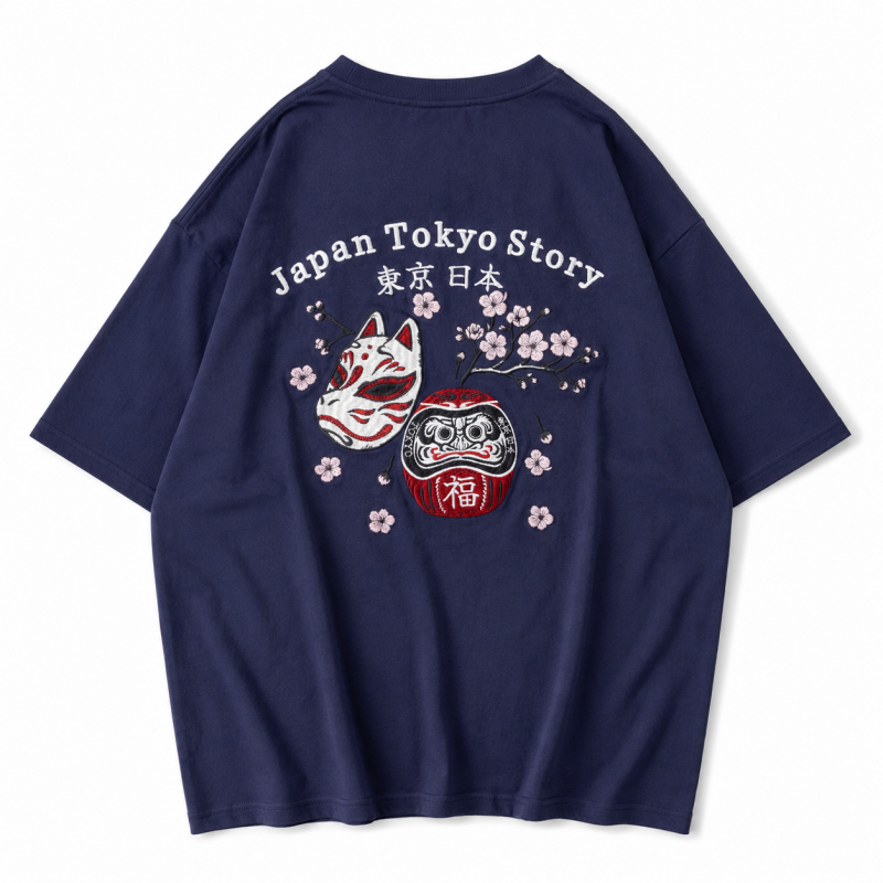 POWER TO THE PEOPLE JAPAN Series DARUMA 刺繍 半袖 Tシャツ NAVY